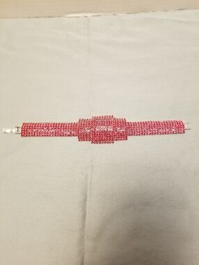 Red Crystal Mesh Bracelet - Women's Jewelry. 7"